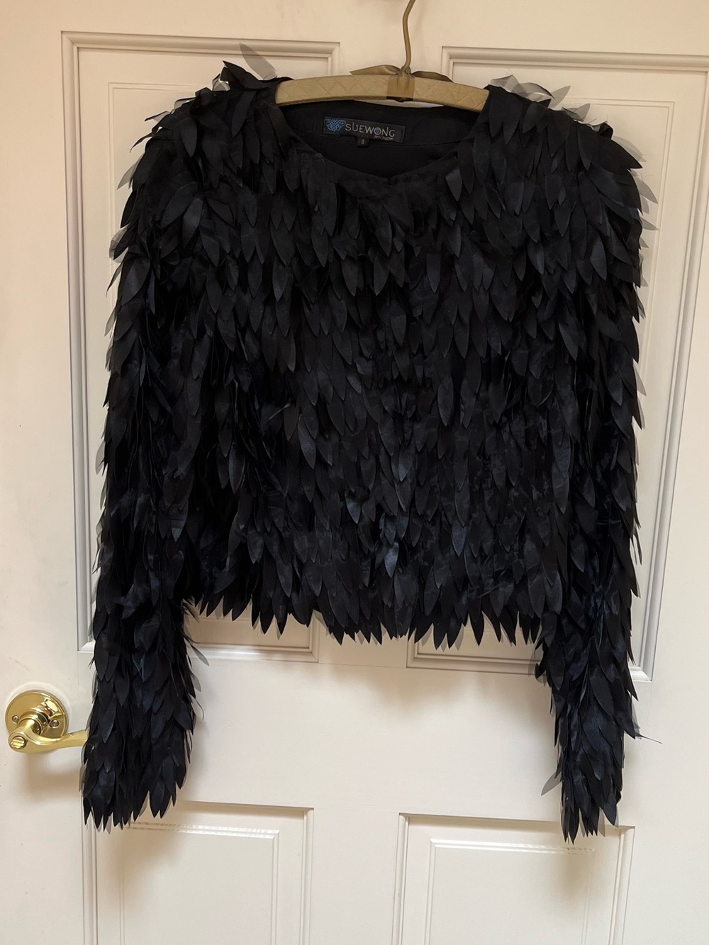 Sue Wong Black Feather-Textured Cropped Jacket